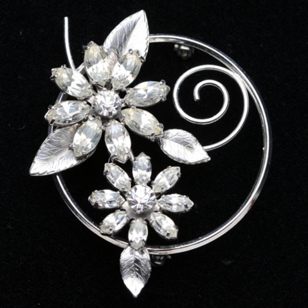 Silver & Aurora Borealis Krementz flower pin